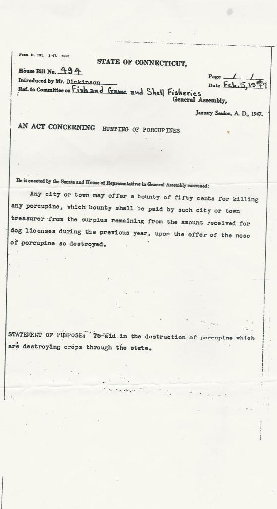 2013.289.1 regulation for bounty on porcupines